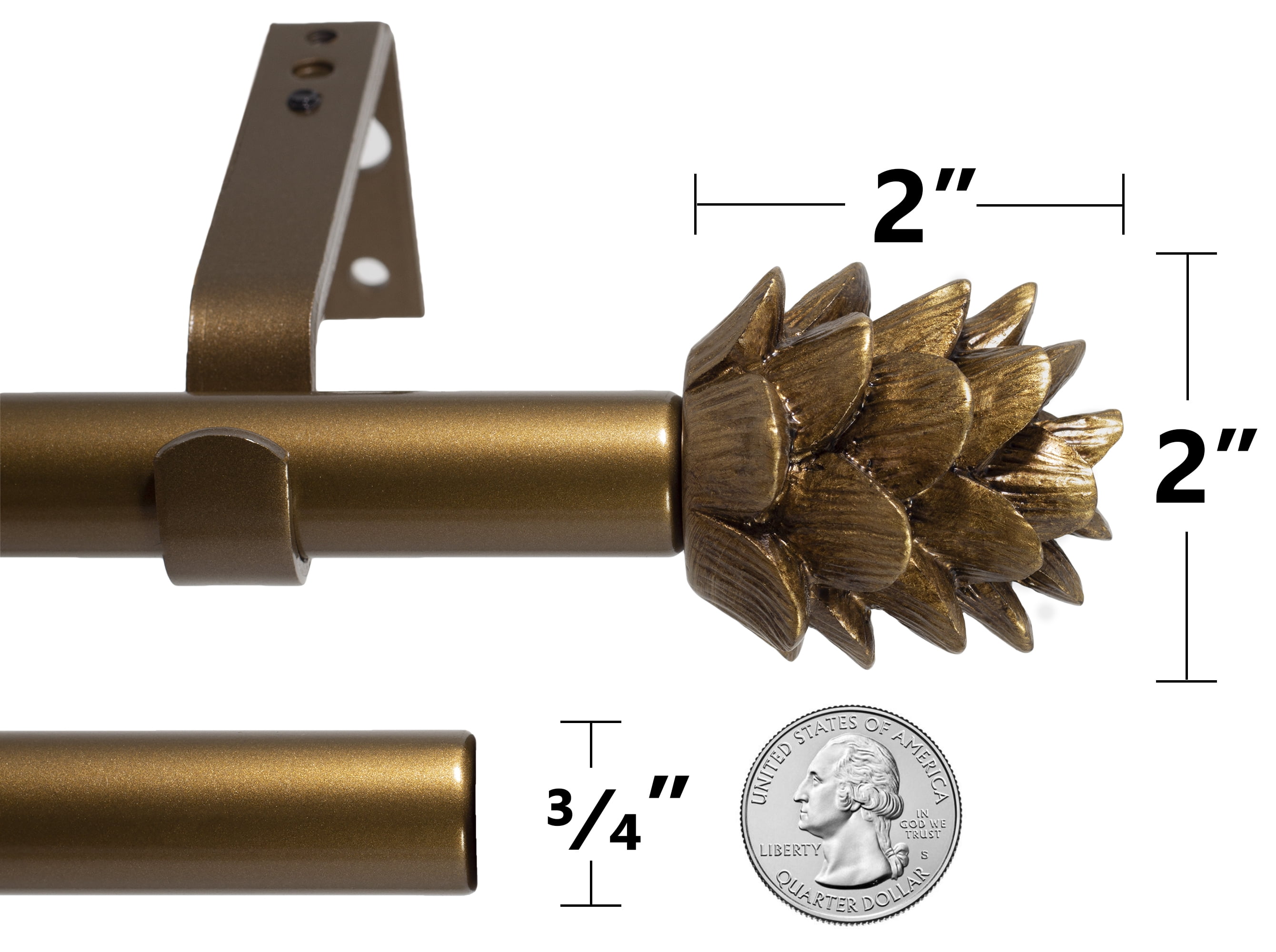 Urbanest Pinecone 3/4" Farmhouse Telescoping Curtain Rod – Adjustable Metal Window Curtain Rod with Decorative Finials, Heavy-Duty & Extendable Drapery Rod, 84"-120", Renaissance Gold