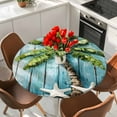 thumbnail image 2 of Tropical Plant Round Fitted Table Cover Blue Wood Grain Starfish Vintage Nautical Waterproof Table Cloth with Elastic Edge Wipeable Tablecloth for Picnic Camping Party Fits 36"-44" Diameter, 2 of 8