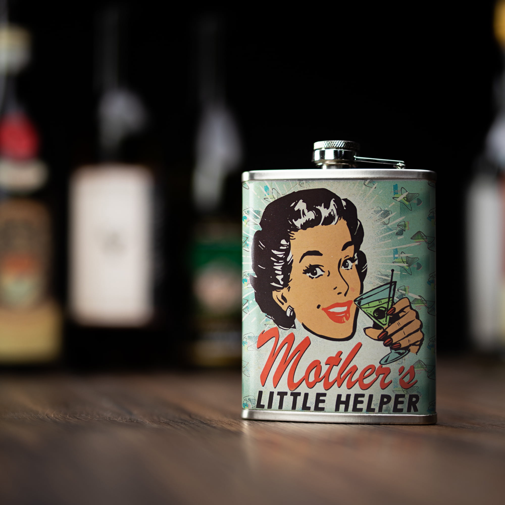 American Art Decor Mother’s Little Helper Stainless Steel 8 oz Liquor Flask - 5.5" x 4" x 1.25"
