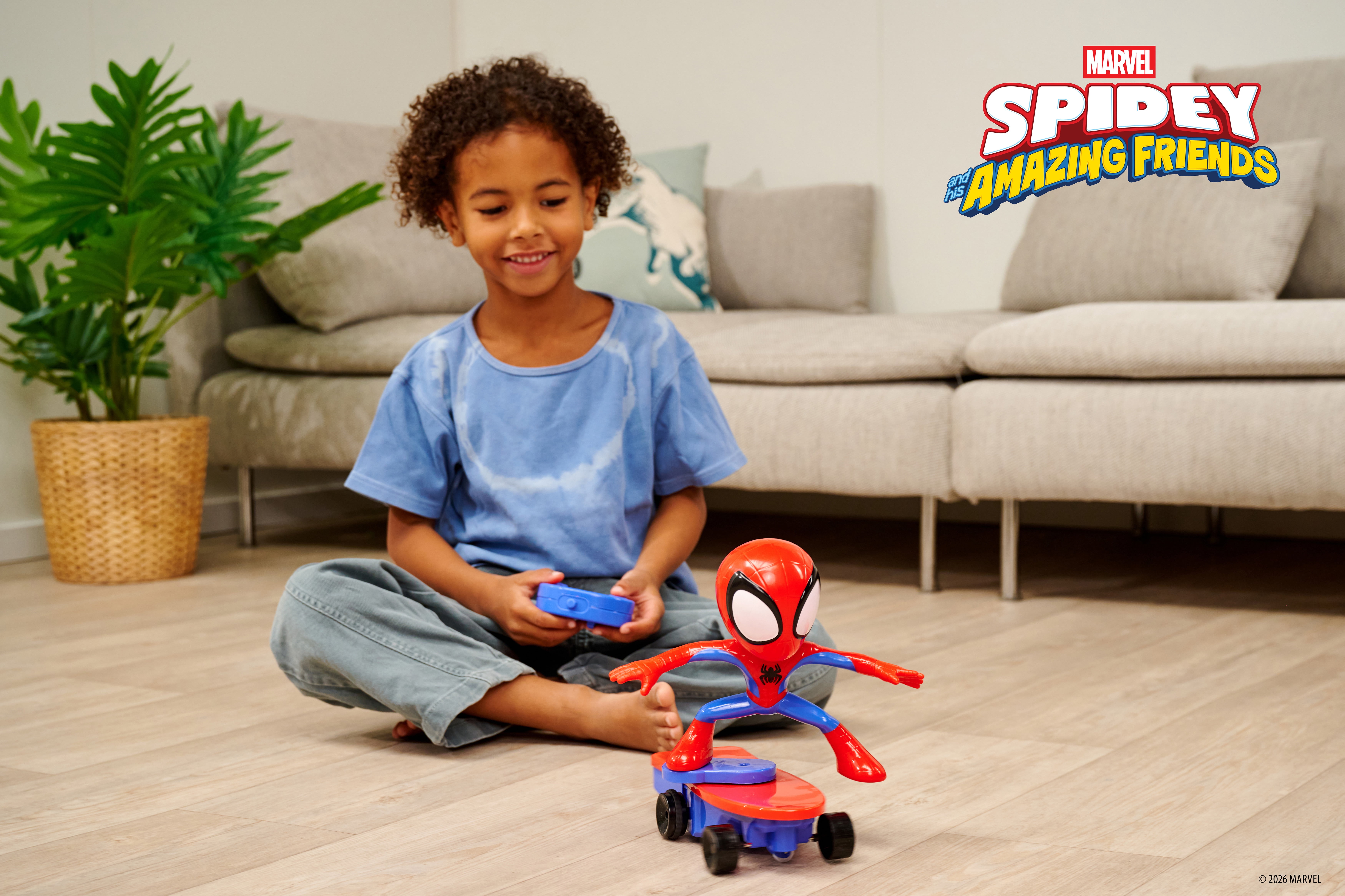 Marvel Spidey and His Amazing Friends RC Spider-Man Stunt Skateboard 9-Inch Remote Control Toy with Spinning Action by Jada Toys