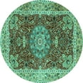 thumbnail image 1 of Ahgly Company Indoor Round Medallion Turquoise Blue Traditional Area Rugs, 7' Round, 1 of 4