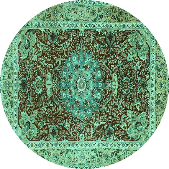 Ahgly Company Indoor Round Medallion Turquoise Blue Traditional Area Rugs, 7' Round