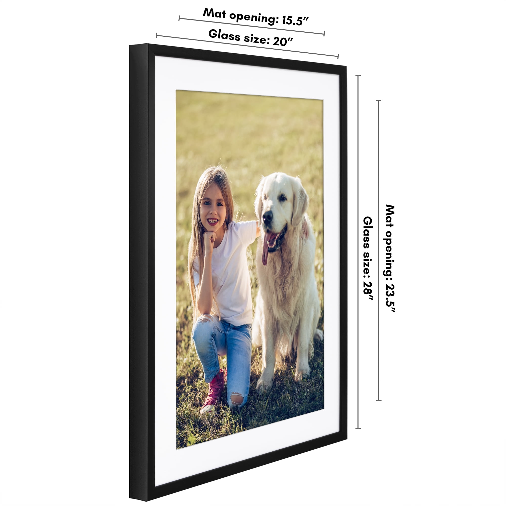 Americanflat 20x28 Picture Frame with Polished Plexiglass with 16x24 Mat Display Photo Soho Collection - Black