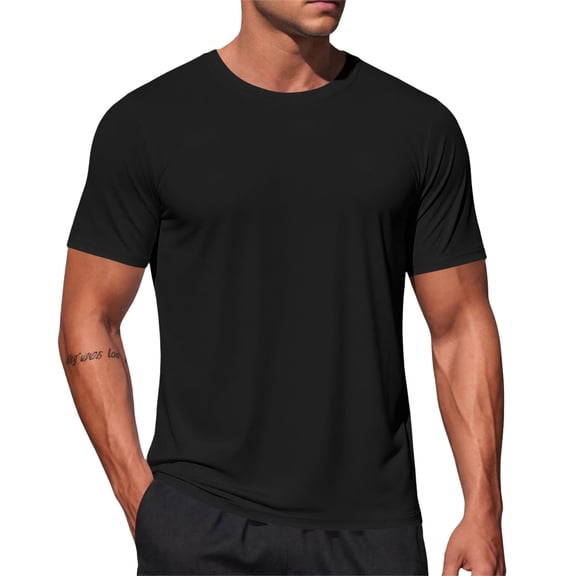 Workout Shirts for Men, Short Sleeve Athletic T-Shirt, Moisture Wicking Running Tee, Crew Neck Performance Gym Training Top Black S