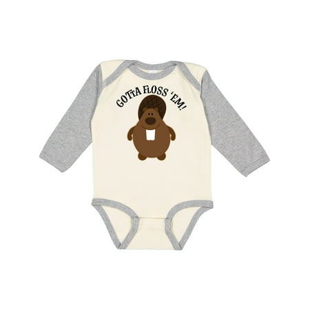 

Inktastic Beaver Tooth Care Floss Em Gift Baby Boy or Baby Girl Long Sleeve Bodysuit