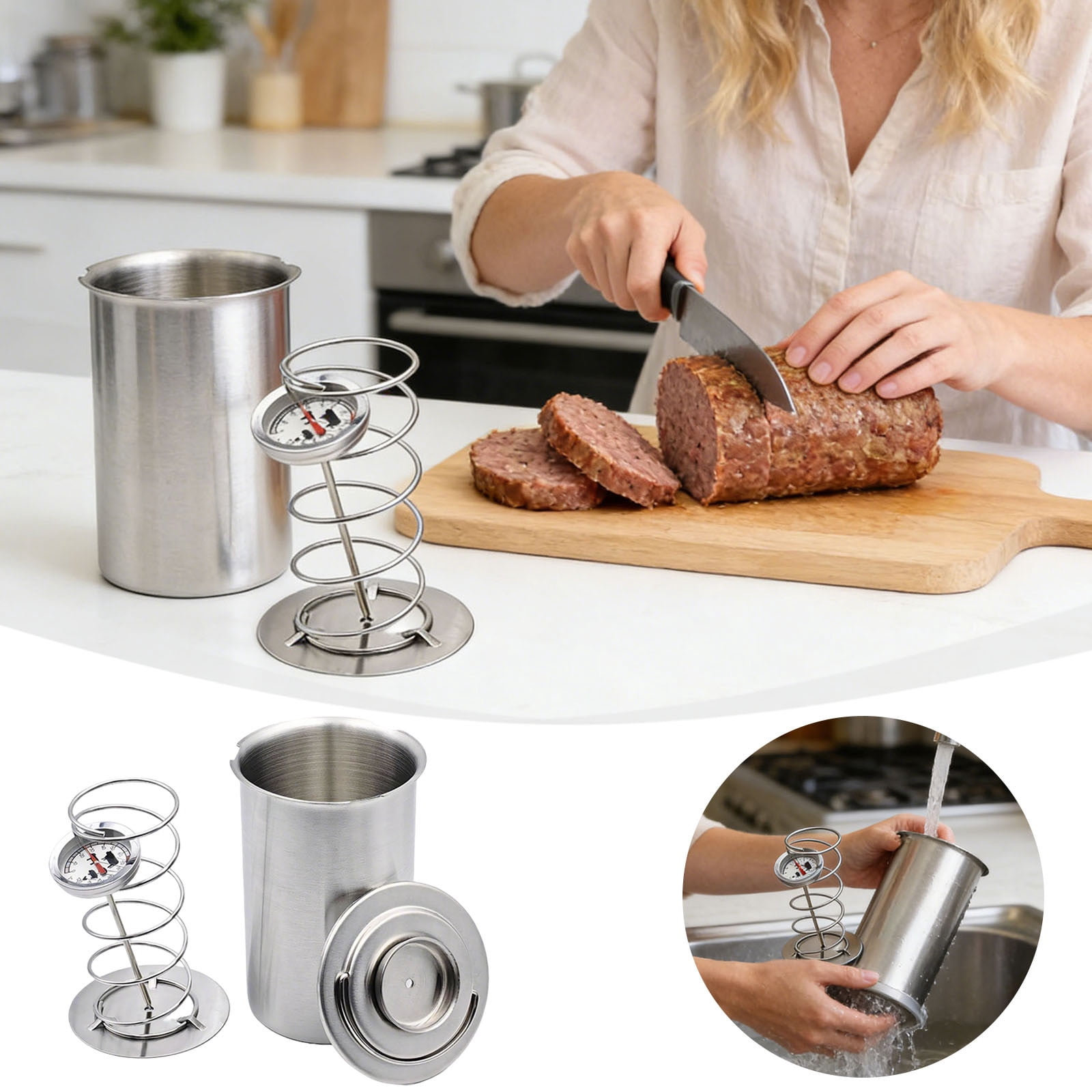 zhonghuaying Lunch Meat Press,Ham Maker Meat Press,Stainless Steel Deli Meat Press for Making Healthy Homemade Deli Meat with Thermometer & Spring Mechanism,Ham Maker and Sandwich for Home Cooking