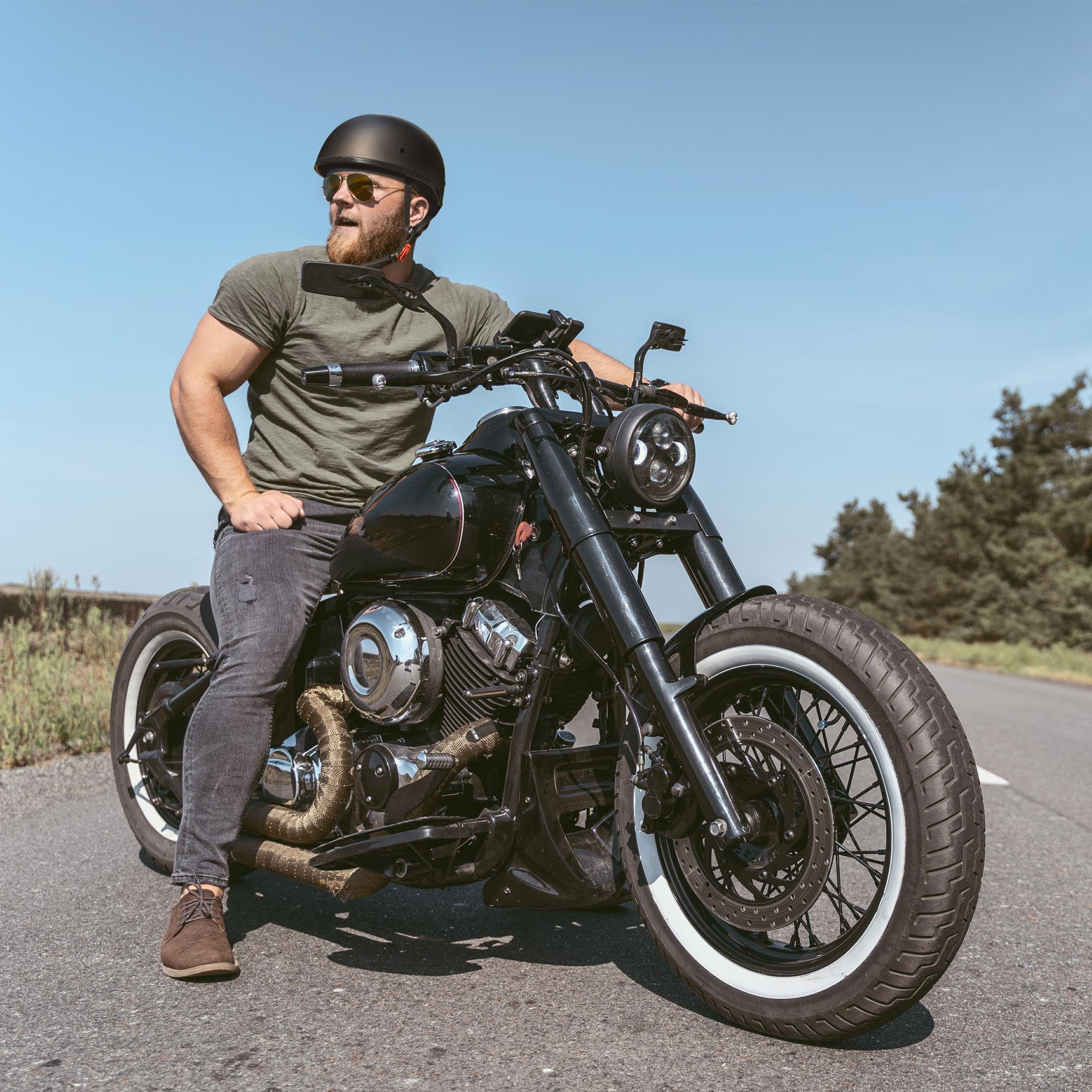 AHR Half Face German Style Motorcycle Helmet DOT Chopper Cruiser Scooter