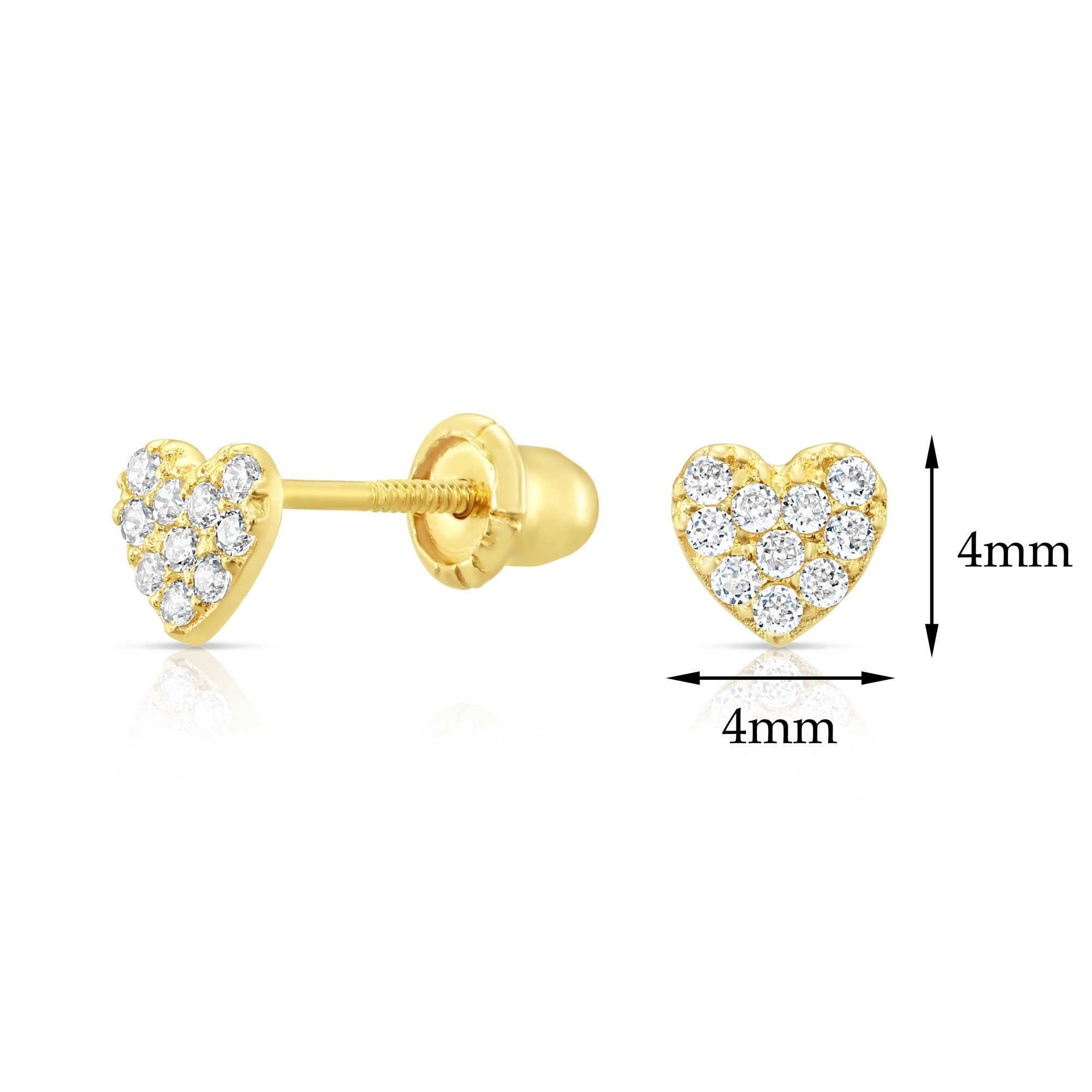 Tilo Jewelry 10K Yellow Gold Small Heart CZ Stud Post Earrings with Secure Screw-Backs | Everyday Dainty Small Earrings for Women & Unisex
