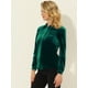 thumbnail image 3 of INSPIRE CHIC Blusa de manga larga con bolsillo delantero y cuello de punta para mujer, camisa de terciopelo de trabajo con botones Verde oscuro XL, 3 of 5