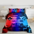 thumbnail image 2 of Red Blue Gaming Red King Size Comforter Set - Gamer Comforter Bedding Sets, Neon Lights Abstract Geometry Design Gamer Room Decor, 2 of 7