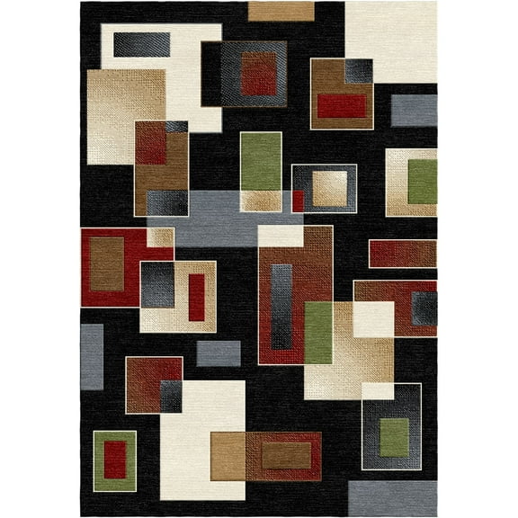 Woven Trends Sumatra Modern Hallway Runner 1'9" x 7'2" - Box in Various Shapes Geometric Pattern Carpet with Jute Backing, Stain-Resistant Long Rugs for Hallway, Corridor, Entryway - Black