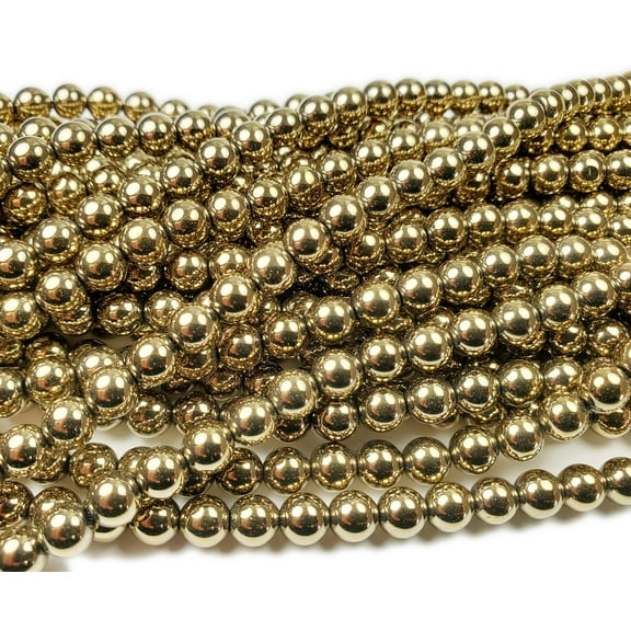 6mm Pyrite Brass Color Hematite Smooth Round Beads Genuine Gemstone Natural Jewelry Making