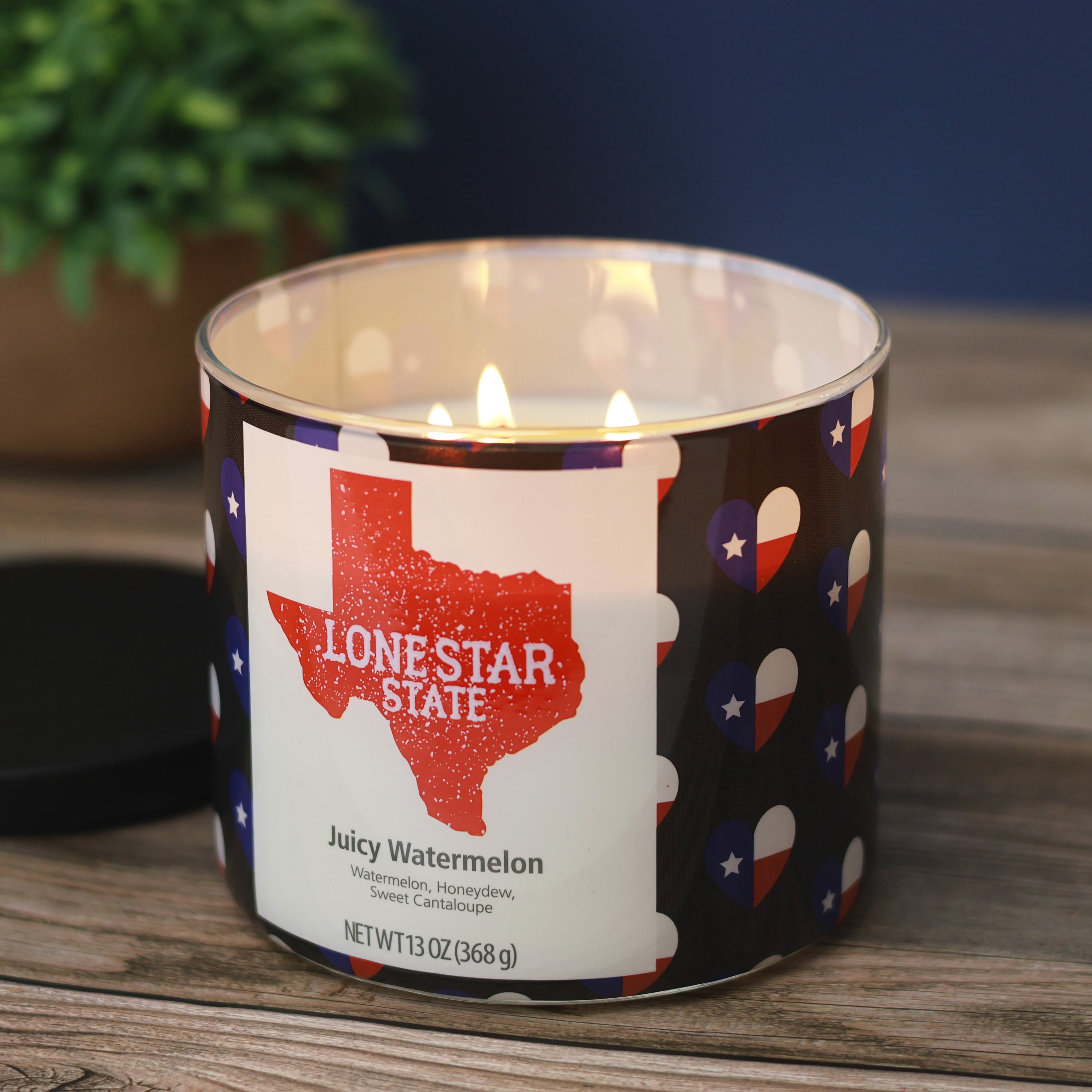 Mainstays Texas Themed Lone Star State Juicy Watermelon 3-Wick candle, 13-Ounce