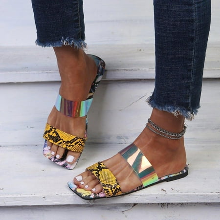 

Dpityserensio Women Sandals Summer Fashion Leopard Beach Shoes Flat Heel Butterfly Sandals Summer Women Sandals Clearance Yellow 6(37)