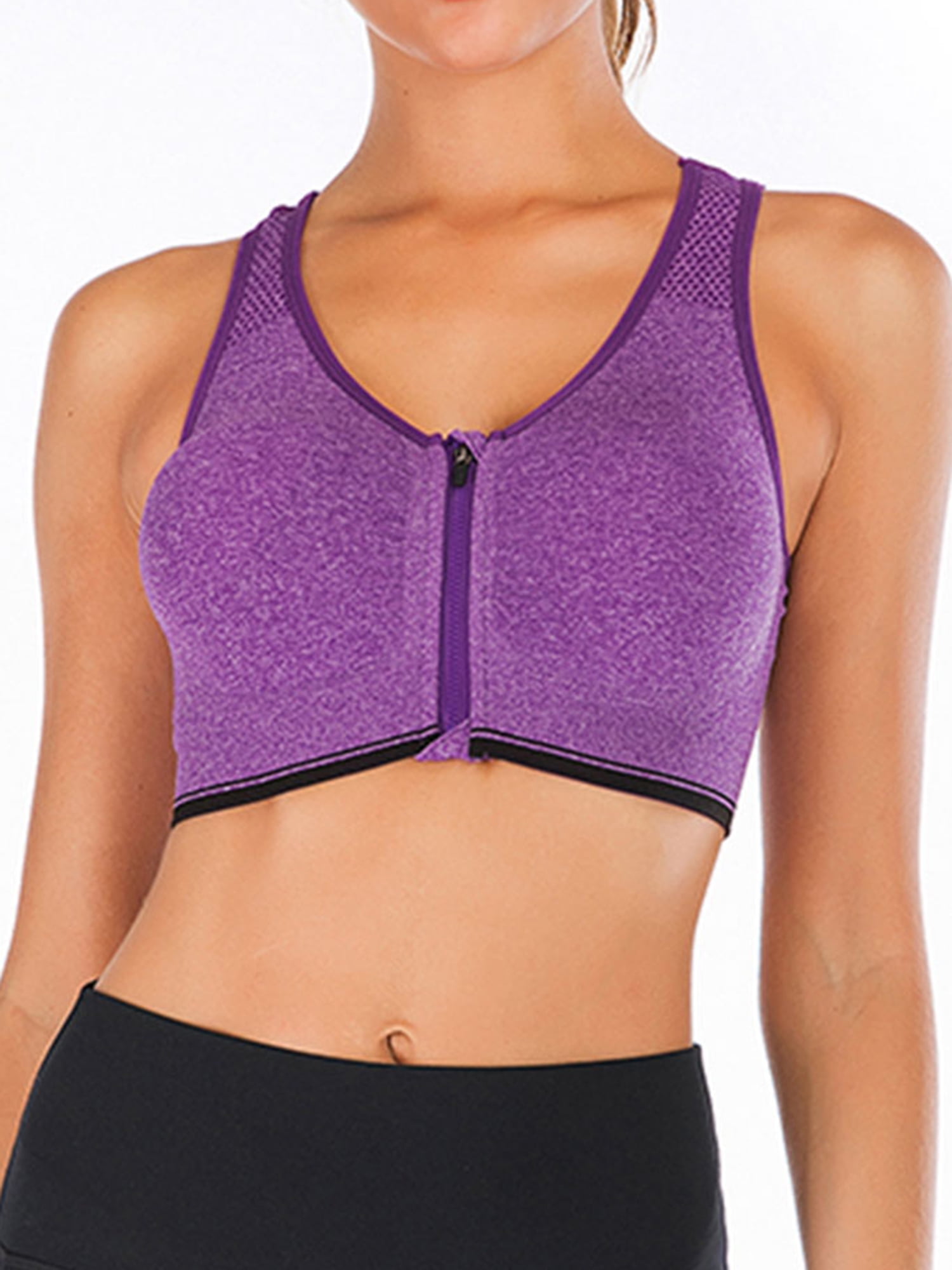 FUTATA Women's Front Zipper Sports Bra, Wireless PostOp Bra Active