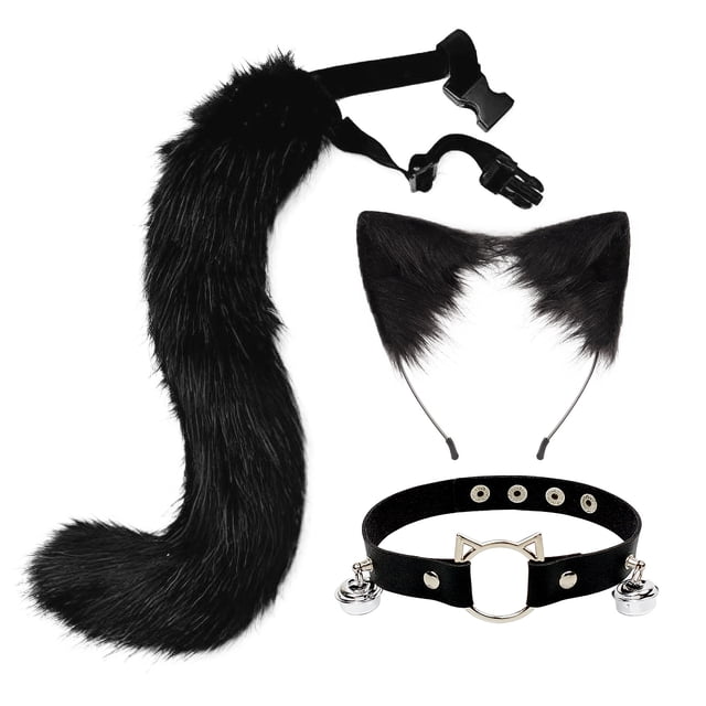 Diadema con orejas de gato de imitación hecha a mano, accesorios de cola de zorro, conjunto de orejas de bestia secundarias, collar con horquilla