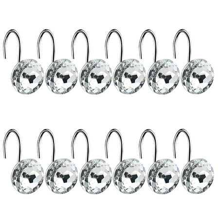 Walfront Shower Curtain Hooks 12pcs Clear Decorative Crystal