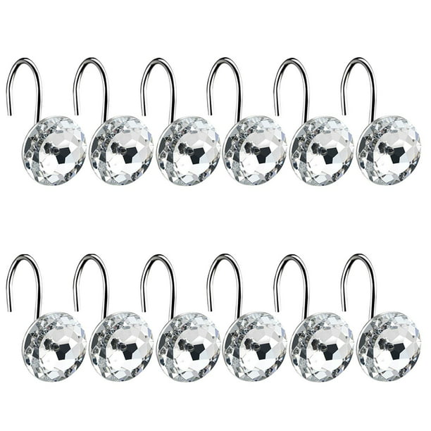 Walfront Chrome Shower Curtain, Clear Round Shower Curtain Hooks