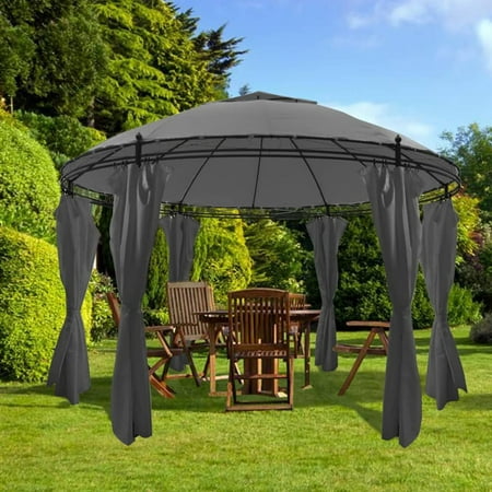 Tomshoo Gazebo with Curtains Round 11.5 x8.9  Anthracite