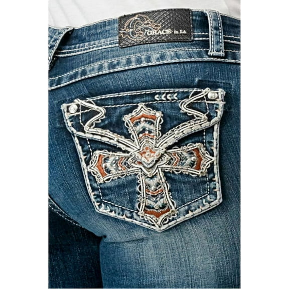 Grace In La Women's Medium Wash Mid Rise Bootcut Jeans - EB-51850 25W x 34L