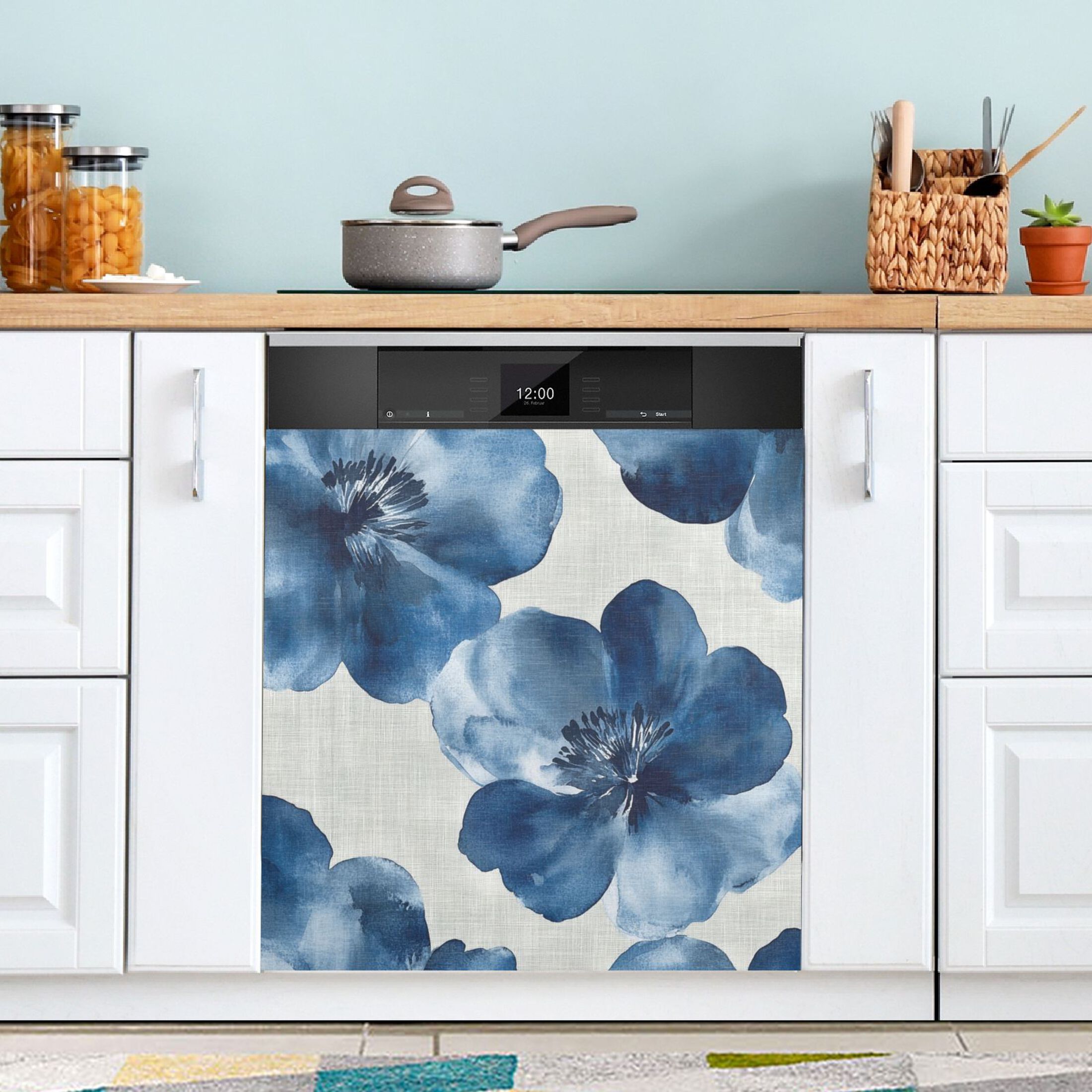 Dishwasher Magnetic Sticker 23x26 Inch Refrigerator Magnetic Sticker Washing Machine Magnetic Sticker Kitchen Panel Magnetic Sticker Home Decor Super Beautiful Blue Flowers
