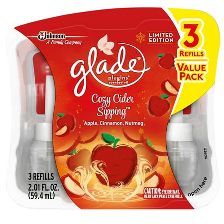 Scent Refill - Glade PlugIns Scented Oil Air Freshener Refill, Cozy Cider Sipping, 3 refills, 2.01 fl oz