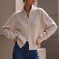 thumbnail image 4 of Tusihei Women Knit Zipper Up Cardigan Stand Collar Long Sleeve Sweater Jacket Daily Autumn Outerwear, Beige L, 4 of 6