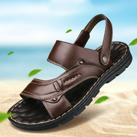 

Cathalem Yoga Sling Sandals Men Men Summer Casual Leather Sandals Leather Beach Shoes Anti Slip Men Sandal Black 8.5