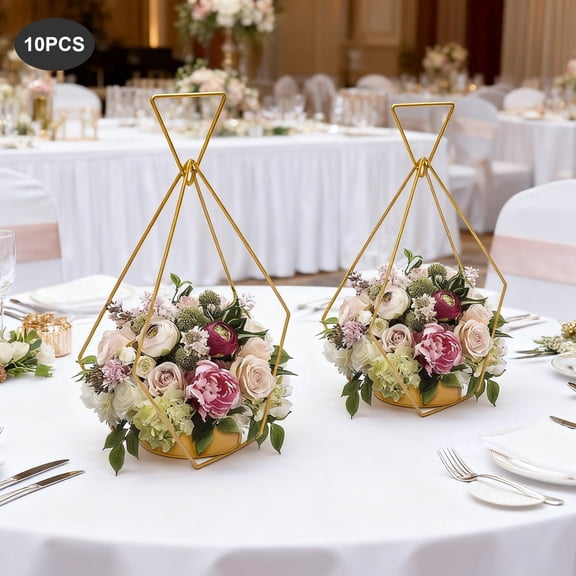 10 Pcs Gold Vases For Centerpieces Wedding Metal Geometric Gold Centerpiece Elegant Wedding Centerpieces For Tables - Diamond Vase For Weddings Party Decoration Centerpiece Table Decorations