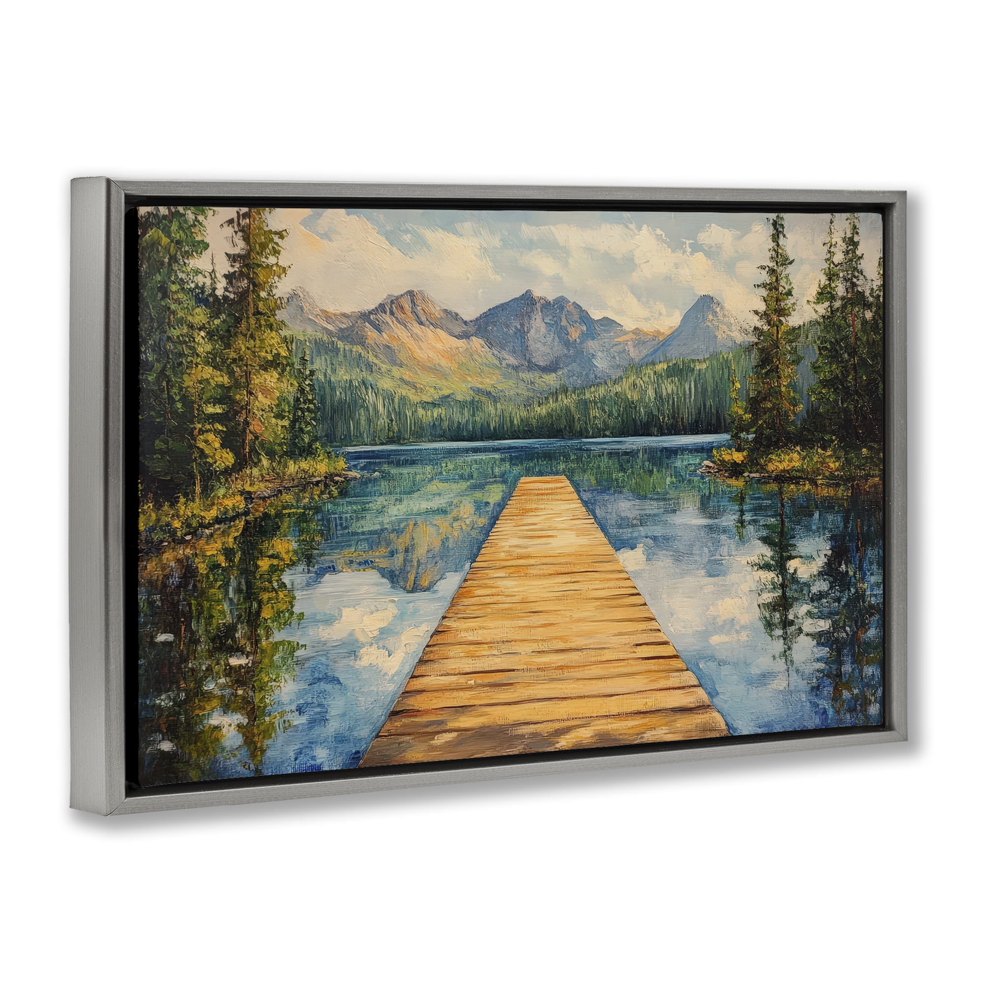 Stupell Industries Dock in The Mountains Gray Framed Floater Canvas Wall Art, design by Petal Prints Design