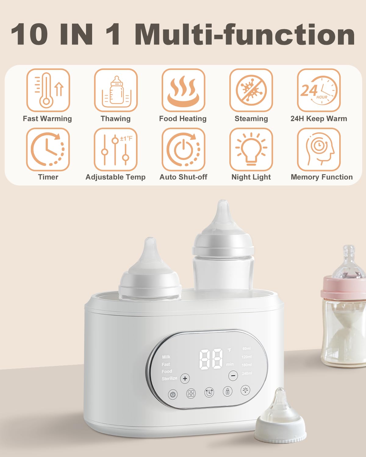 AMZBABYCHEF 10-in-1 Fast Baby Bottle Warmer for Breastmilk & Formula with Timer Accurate Temp Control