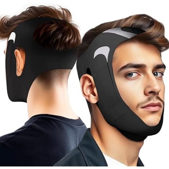 AoVoTo Anti-Snoring Chin Strap, Adjustable Chin Strap for Sleeping, Anti Snore Solution, Snoring Stopper, Chin Strap for Mouth Breathing Prevention (Black, Large)