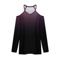 thumbnail image 5 of Goodtrade8 Fall and Winter Tops for Women Purple Cold Shoulder Gradient V-Neck Long Sleeve Casual Fall Shirts, 5 of 5