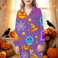 thumbnail image 2 of Afdoent Girls Pajamas Set Halloween Pumpkin Ghost Print Sleepwear Long Sleeve Jammies Button-Down Nightwear Loungewear Comfortable For Kids Holiday 11-12 Years, 2 of 5