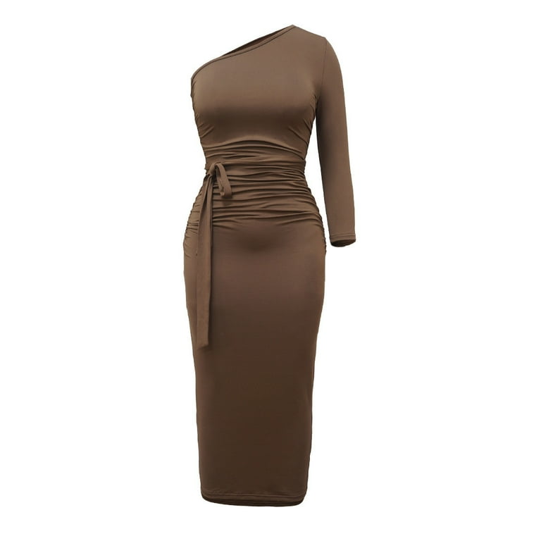 brown long sleeve dress plus size Long Sleeve Empire Waist Maxi Dress