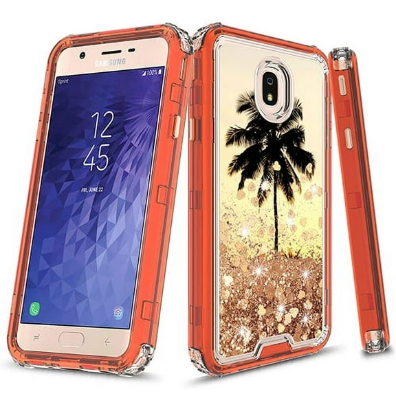 Samsung Galaxy J7 2018/J7 V 2nd Gen/J7 Aero/J7 Top/J7 Refine/J7 Eon/J7 Star/J7 Aura case, KAESAR Hybird Graphic Designed Gradient Quicksand Glitter Liquid Floating Case for SM-J737 (Palm)