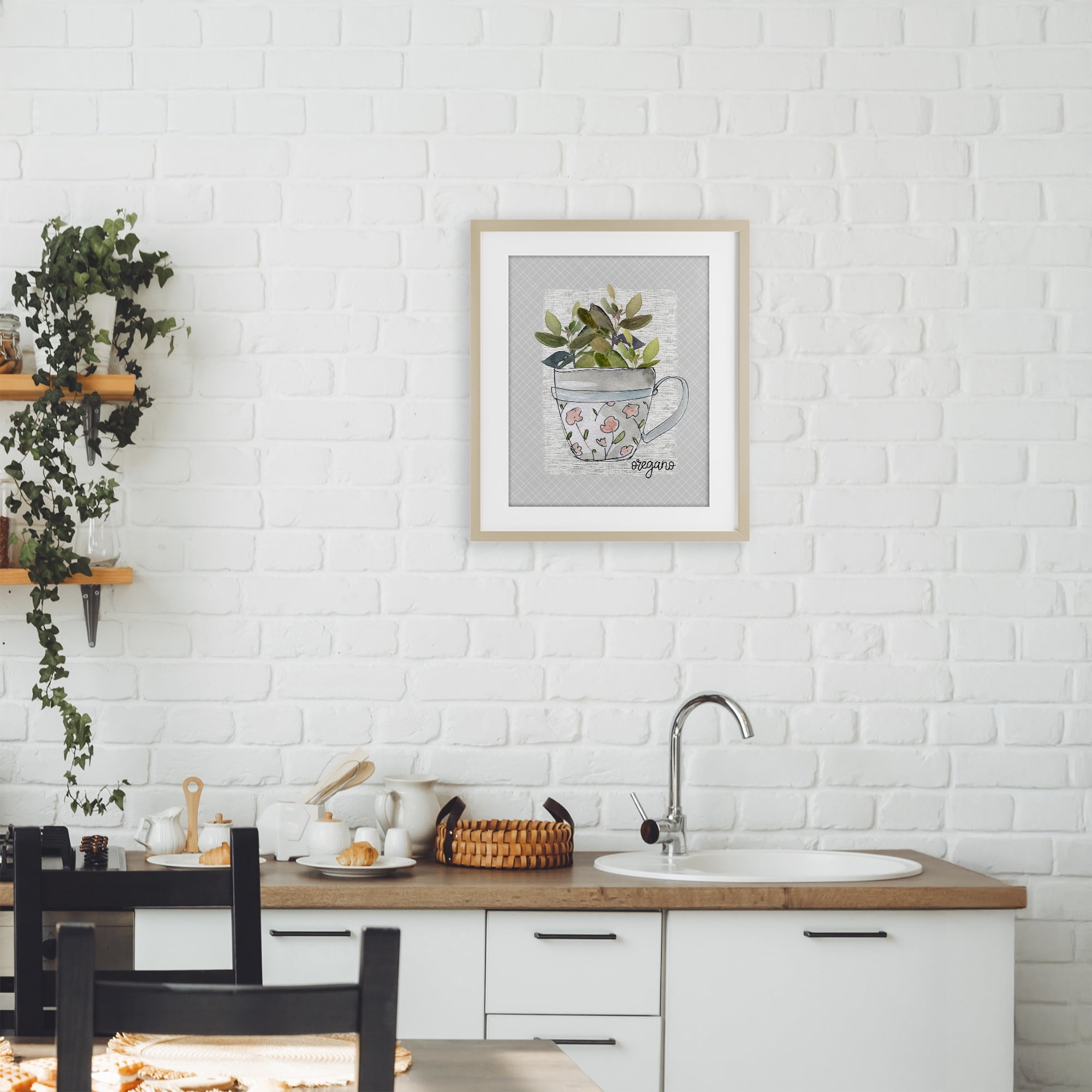 Stupell Industries Oregano Herb Mug Birch Framed Print Under Glass, design by Livi Finn
