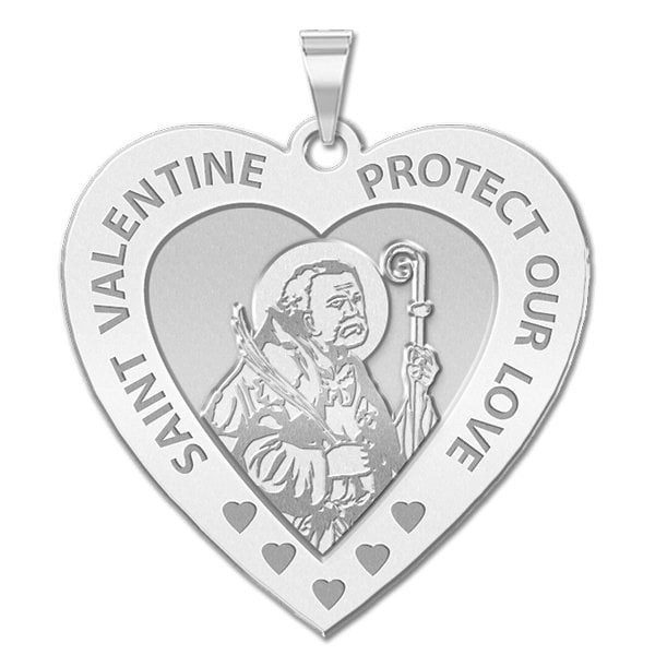 Saint Valentine Heart Shaped Religious Medal - 2/3 Inch Size of Dime,  Sterling Silver