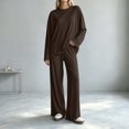 thumbnail image 3 of Iyufng Womens Two Piece Sets Loose Round Neck Long Sleeve Tops Elastic Waist Wide Leg Pants Loungewear Sets, 3 of 7