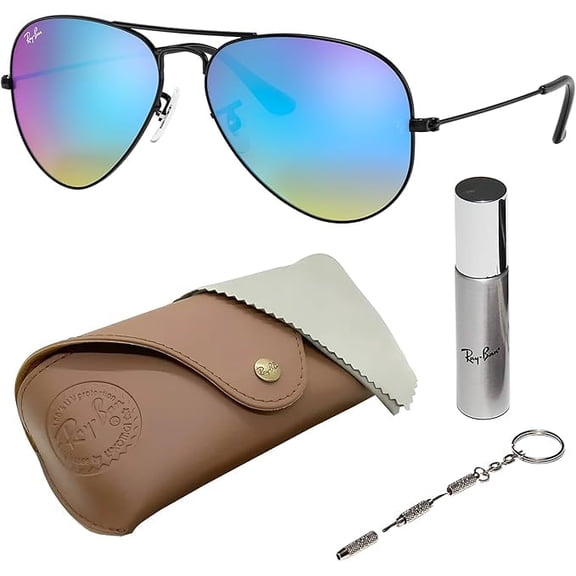 Ray-Ban RB3025 AVIATOR FLASH LENSES GRADIENT Pilot Shaped Non-Polarized Sunglasses for Men & Women - Includes Official RAYBAN Eyewear Kit - Ideal Formal & Casual Wear Sunglasses - Blue Flash Lens