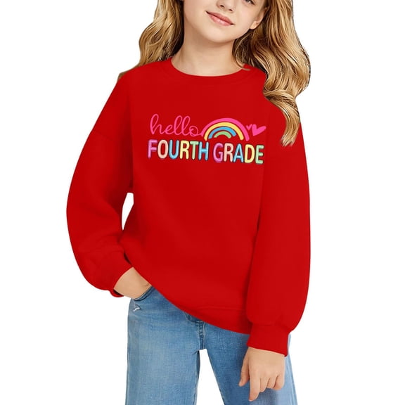 KAUOD Girls Boys 4th Grade Preppy Clothes Boys Crewneck Pullover Sweatshirt Rainbow Graphic & Letter Print Shirt Back to School Top