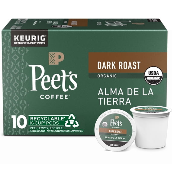 Peet's Coffee, Dark Roast K-Cup Pods for Keurig Brewers - Organic Alma de la Tierra, USDA Organic 10 Count (1 Box of 10 K-Cup Pods)