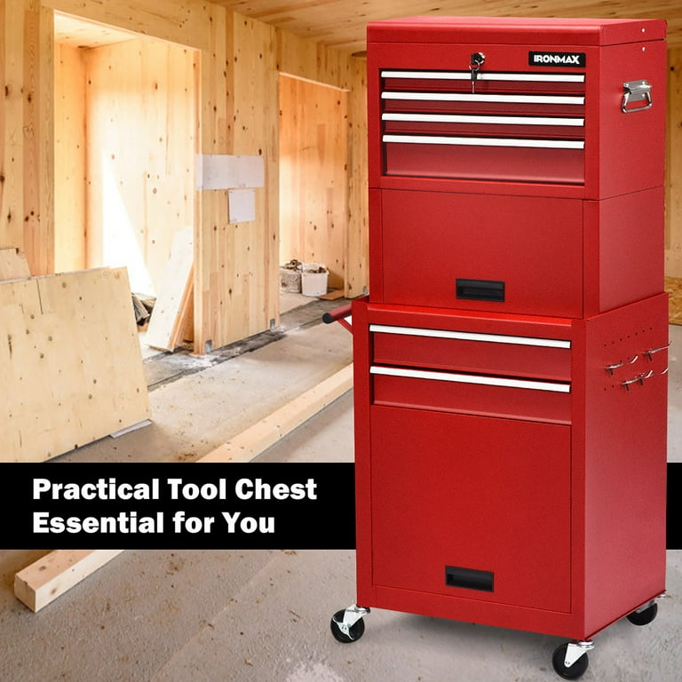 6-Drawer Tool Chest w/ Heightening Cabinet-Red