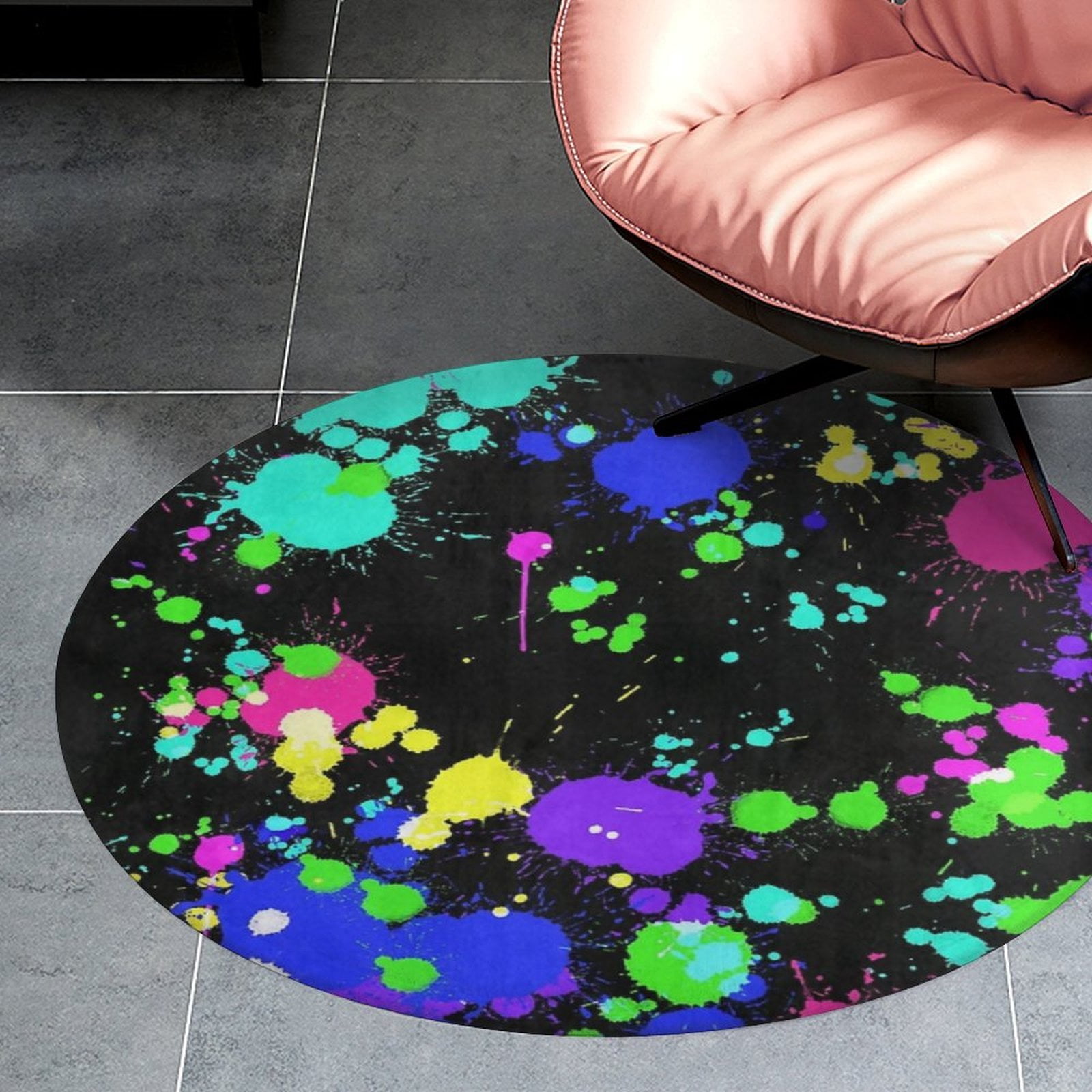 Neon Paint Splatters Round Area Rugs for Bedroom Living Room, 2FT Soft Comfy Indoor Circle Carpets, Carpet Home Decor Floor Mat