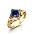 thumbnail image 2 of 1.30 Ctw Square Blue Sapphire Filigree 925 Sterling Silver Gold Vermeil Solitaire Valentines Day Gifts Ring, 2 of 4