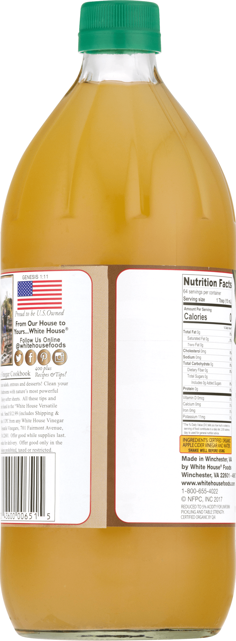 White House Organic Apple Cider Vinegar Raw Unfiltered 320 FL OZ