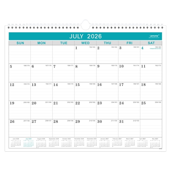 Calendario Lemome 2026-2027, 18 meses, de julio a diciembre
