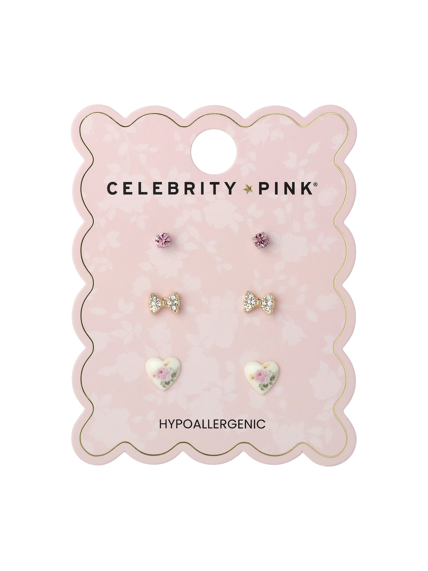 Celebrity Pink Women's Bow & Heart Earring Set - 3 Pairs