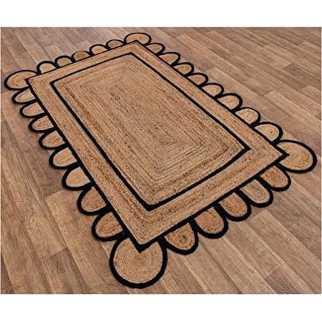 Natural Jute Scalloped Rug, Natural Jute Rug, Bohemian Scallop Rug, Boho Decor Rug, Area Rug, Handwoven Jute Rug, Custom Rug, Decorative Rug (10x12 feet Jute Rug, Brown)