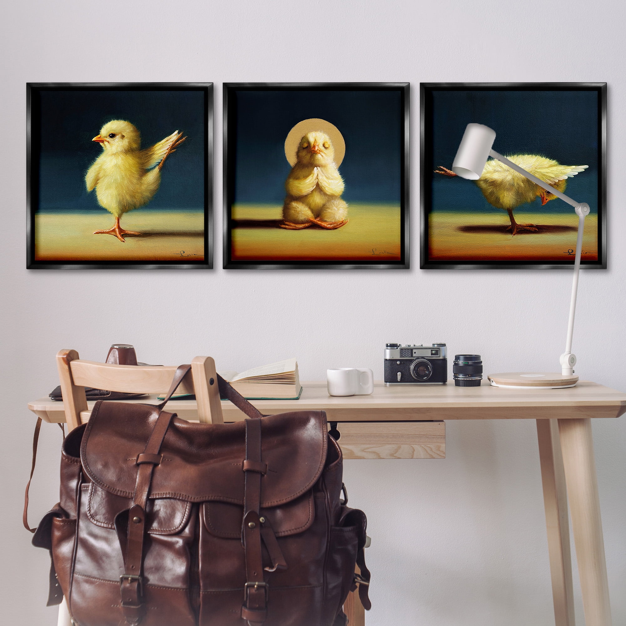 Stupell Industries Yoga Chick Trio Stretching Poses Animals & Insects Painting Black Floater Framed Canvas Art Print Wall Art, 25 x 25, Set of 3